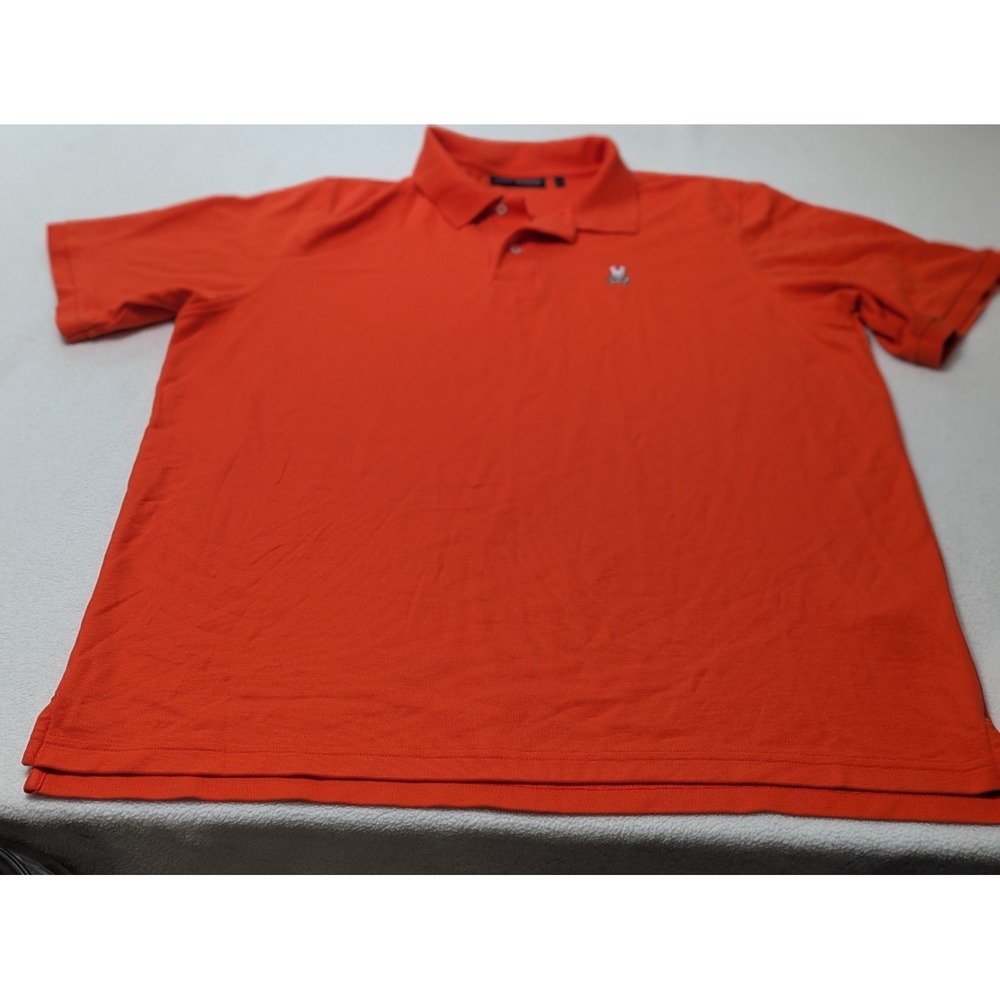 Psycho Bunny Polo Shirt Mens Size 7 Pima Cotton Pique Knit Orange Blue Logo